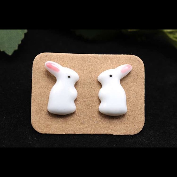 Ceramic white bunny rabbits Easter earrings gift - Picture 6 of 7